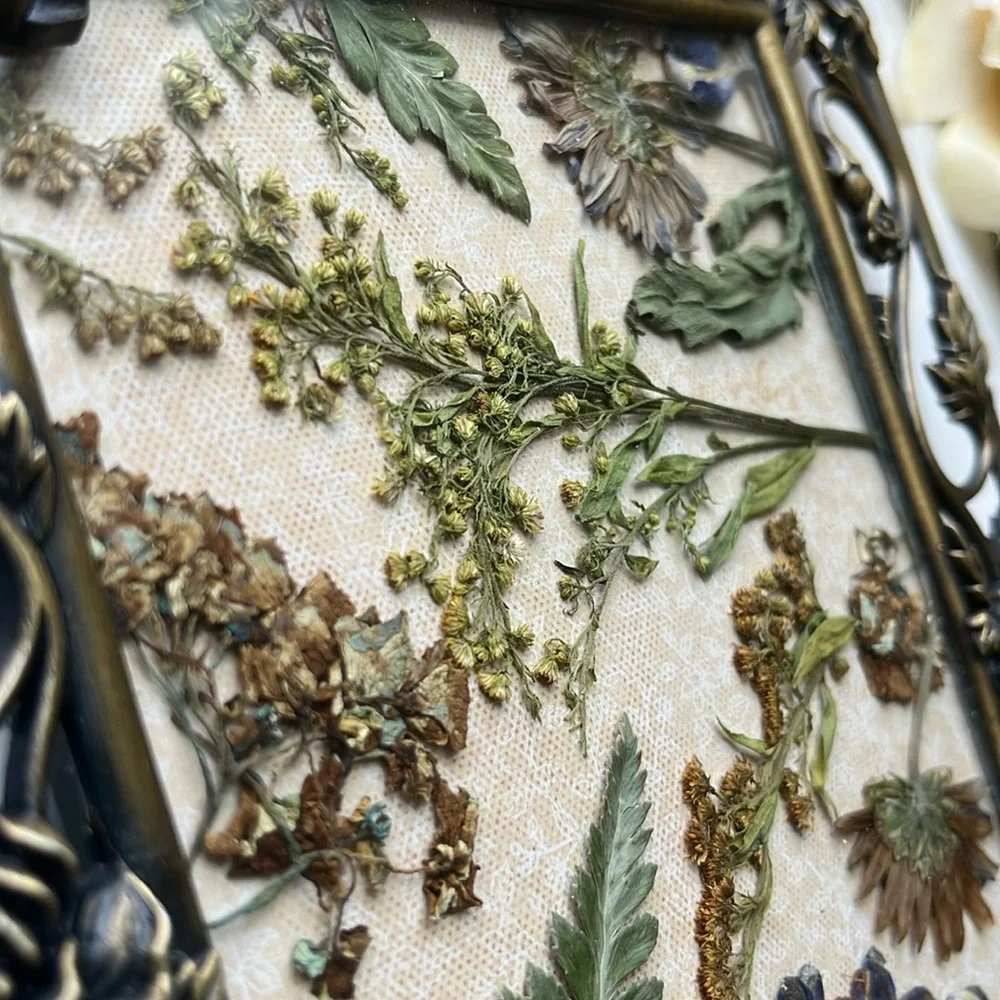 Vintage Ornate Floral Frame with Dried Flowers